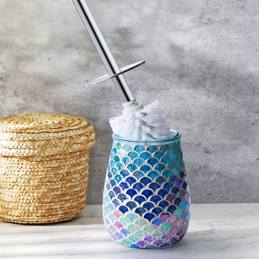 Mermaid Mosaic Glass Toilet Brush & Holder