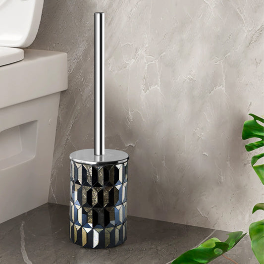 Modern Black & Gold Toilet Brush & Mosaic Holder