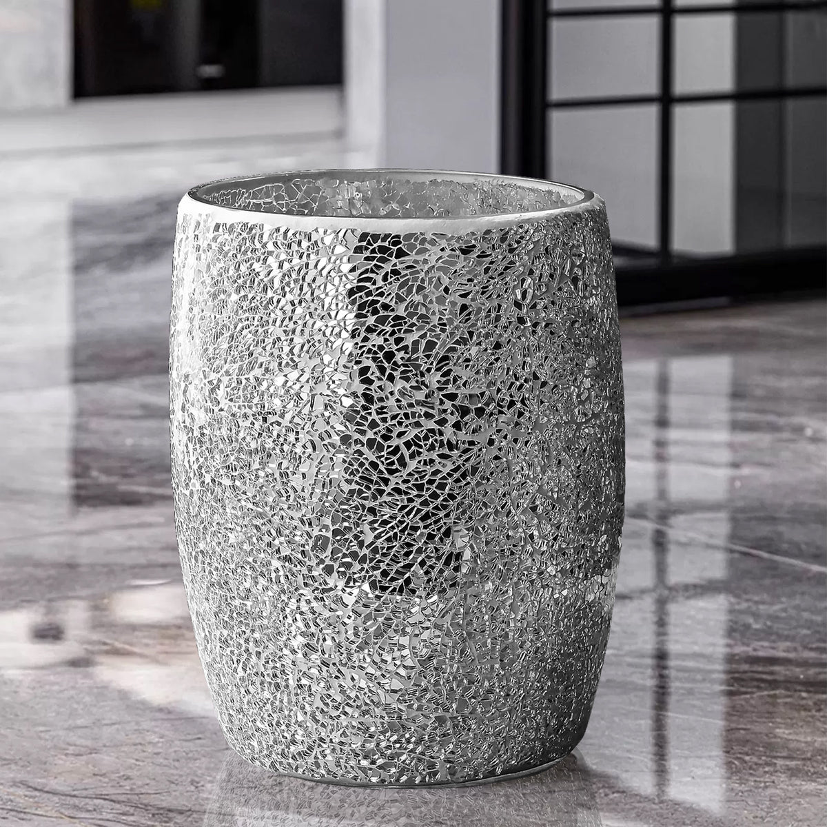 Silver Mosaic Glass Bathroom Trash Can – 5L