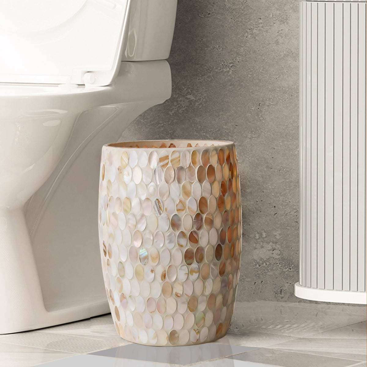 Natural Shell Mosaic Glass Bathroom Trash Can – 5L