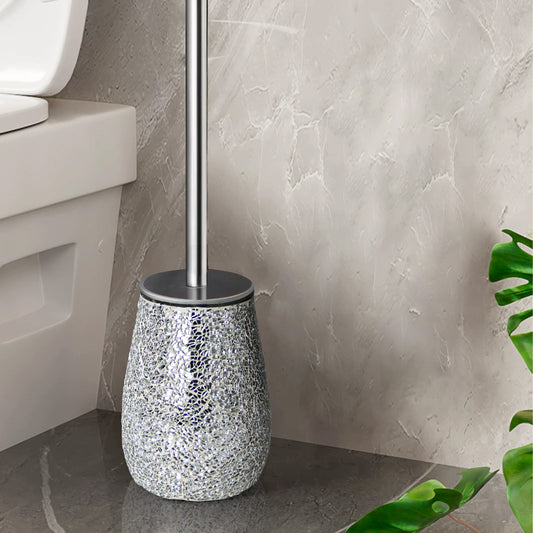 Silver Mosaic Glass Toilet Brush & Holder