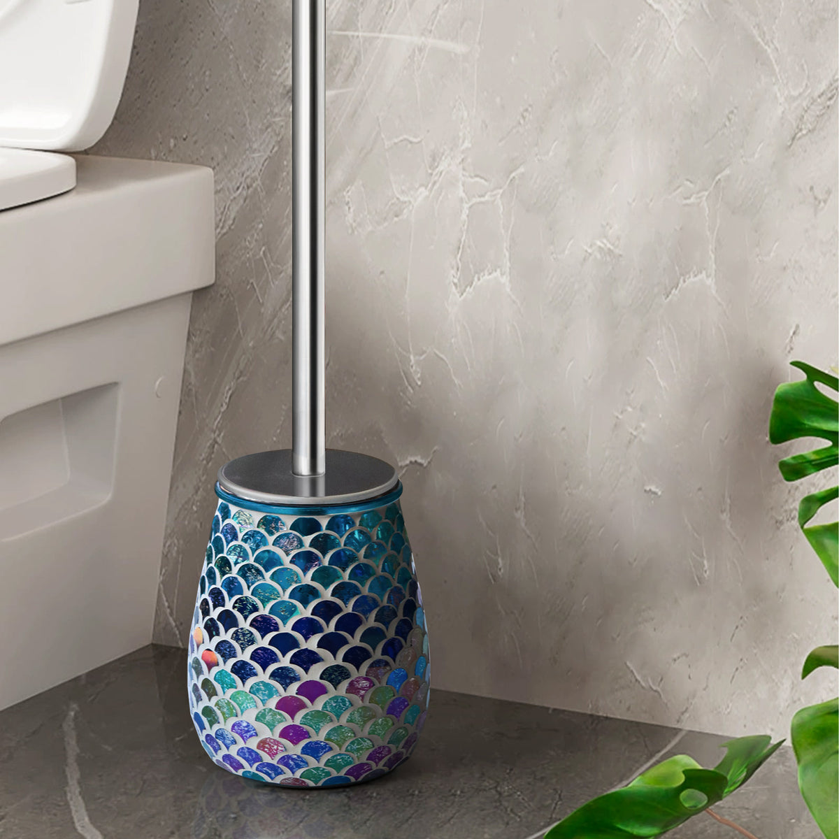 Mermaid Mosaic Glass Toilet Brush & Holder