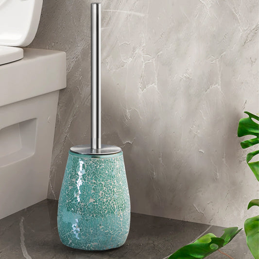Turquoise Mosaic Glass Toilet Brush & Holder