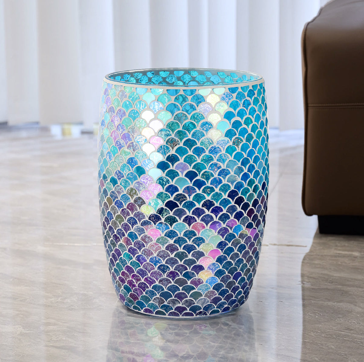 Mermaid Mosaic Glass Bathroom Trash Can – 5L