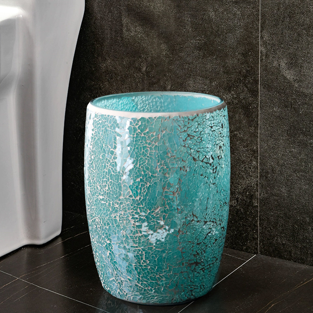 Turquoise Mosaic Glass Bathroom Trash Can – 5L