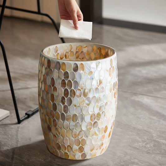 Natural Shell Mosaic Glass Bathroom Trash Can – 5L