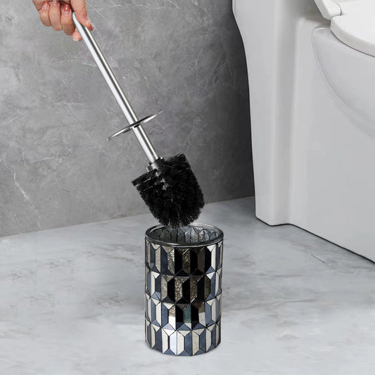 Modern Black & Gold Toilet Brush & Mosaic Holder