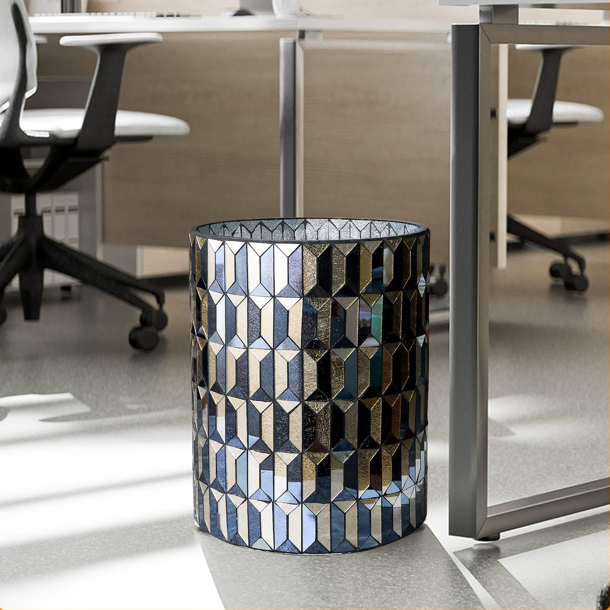 Modern Black & Gold Mosaic Bathroom Trash Can – 6L