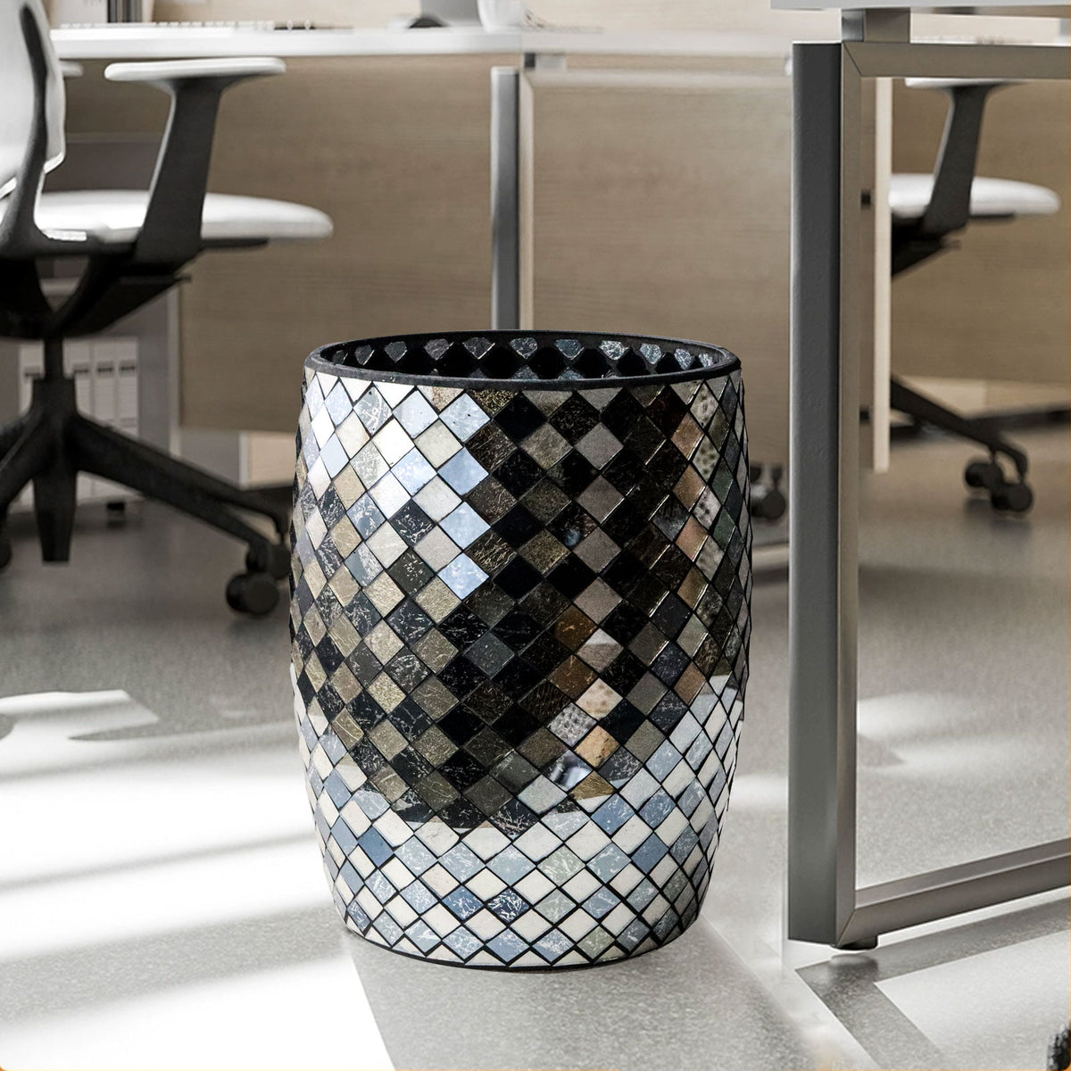 Black & Gold Mosaic Glass Bathroom Trash Can – 5L