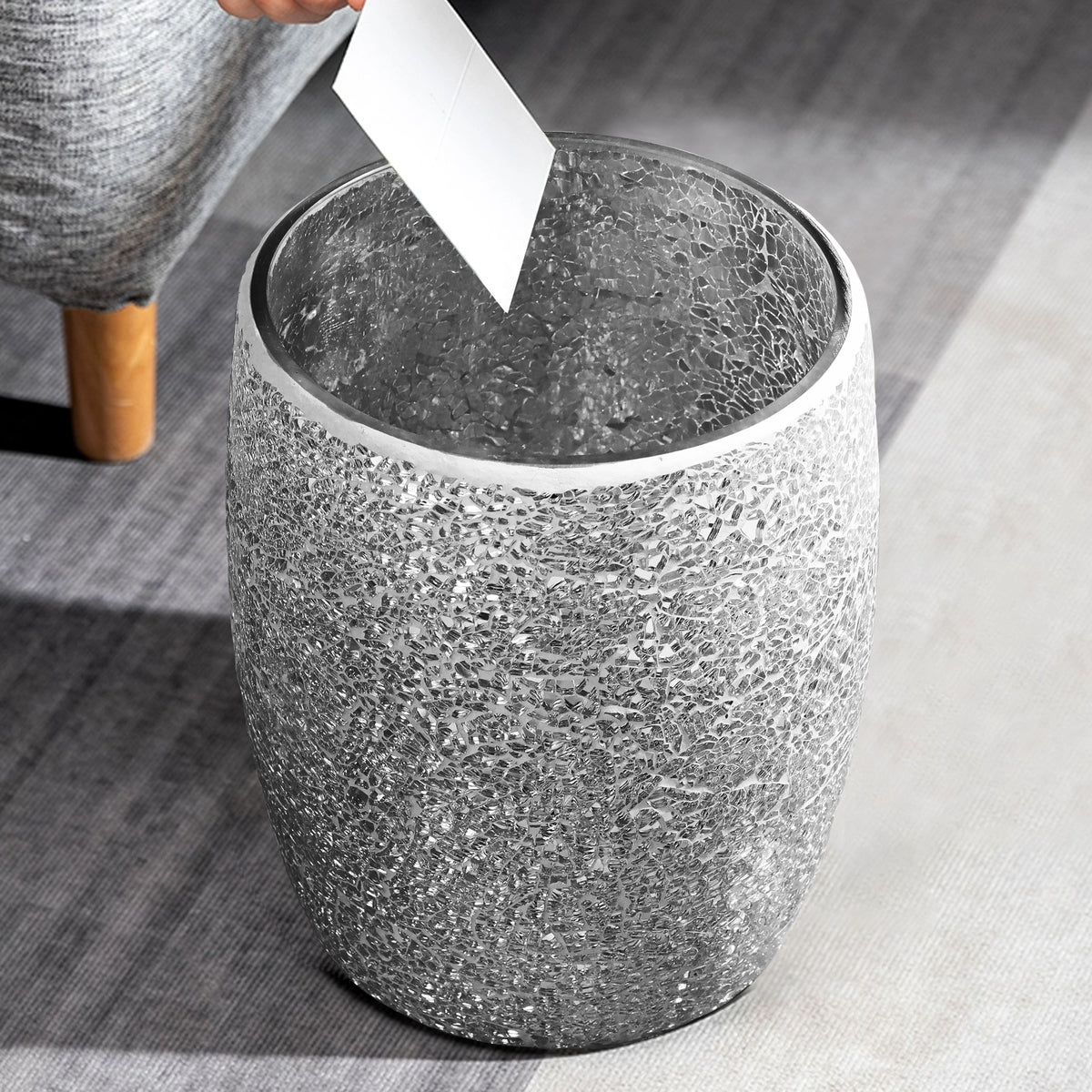 Silver Mosaic Glass Bathroom Trash Can – 5L