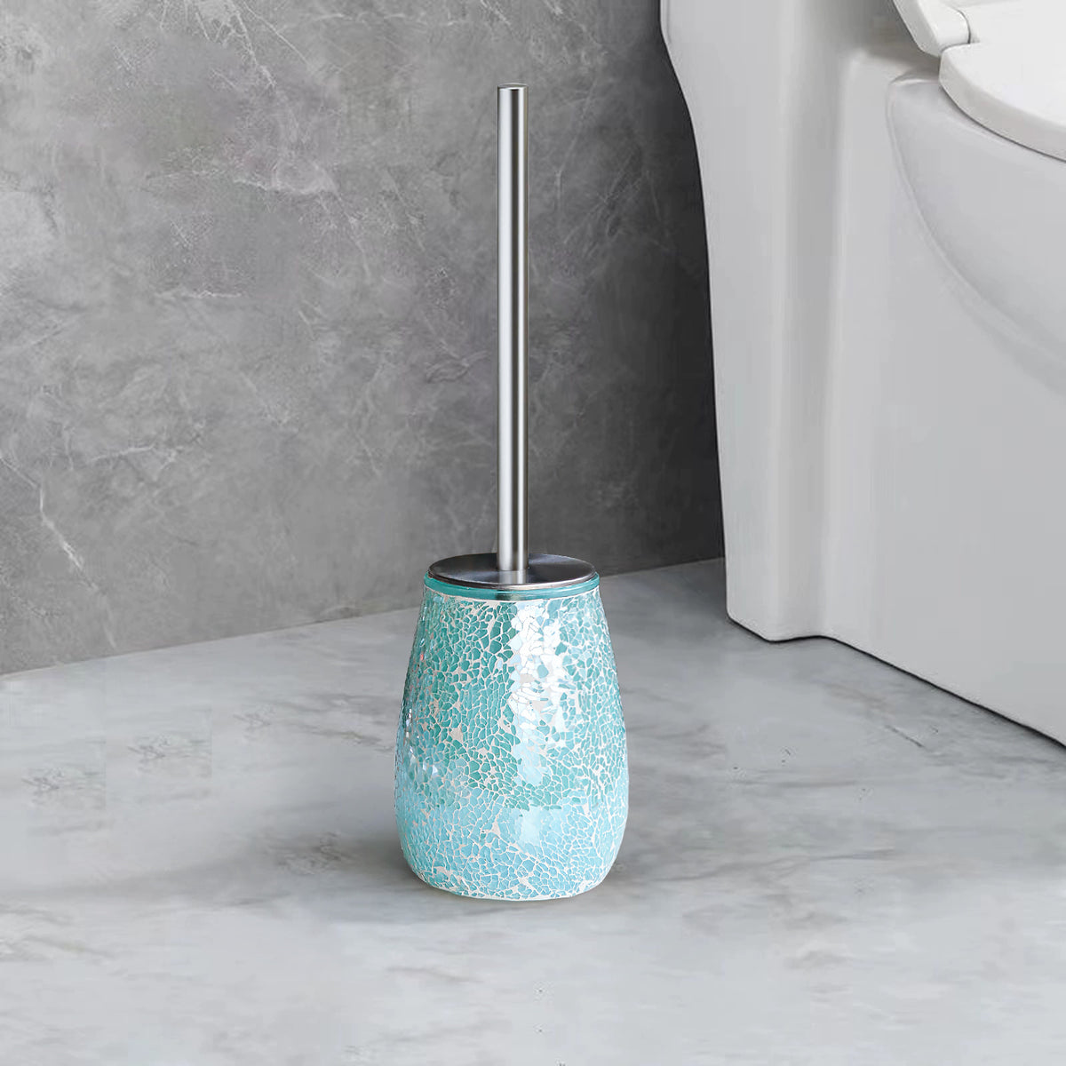 Turquoise Mosaic Glass Toilet Brush & Holder