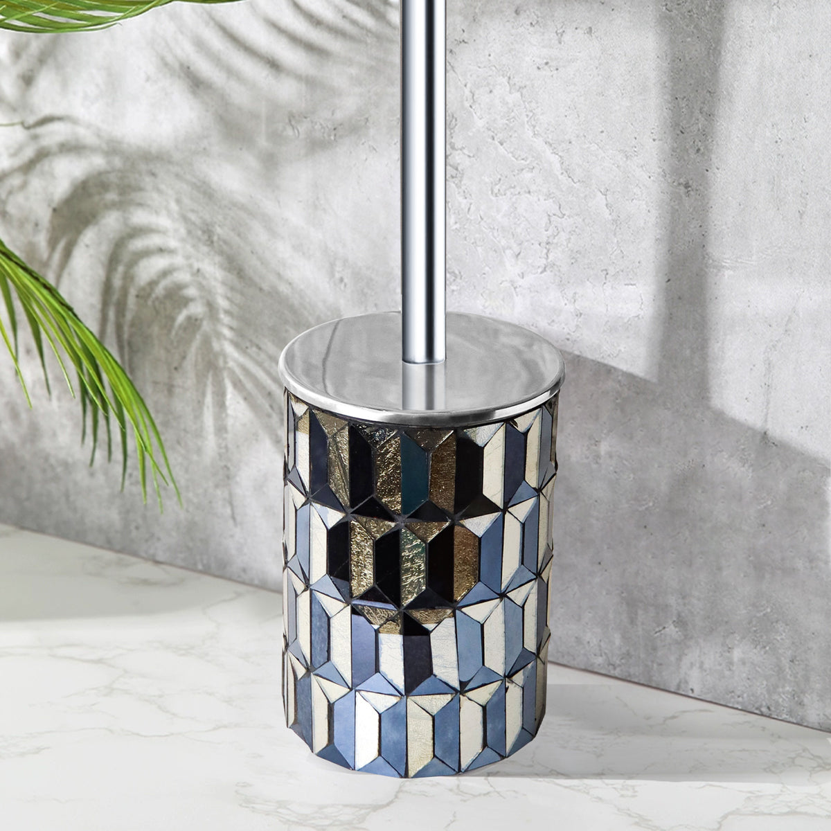 Modern Black & Gold Toilet Brush & Mosaic Holder