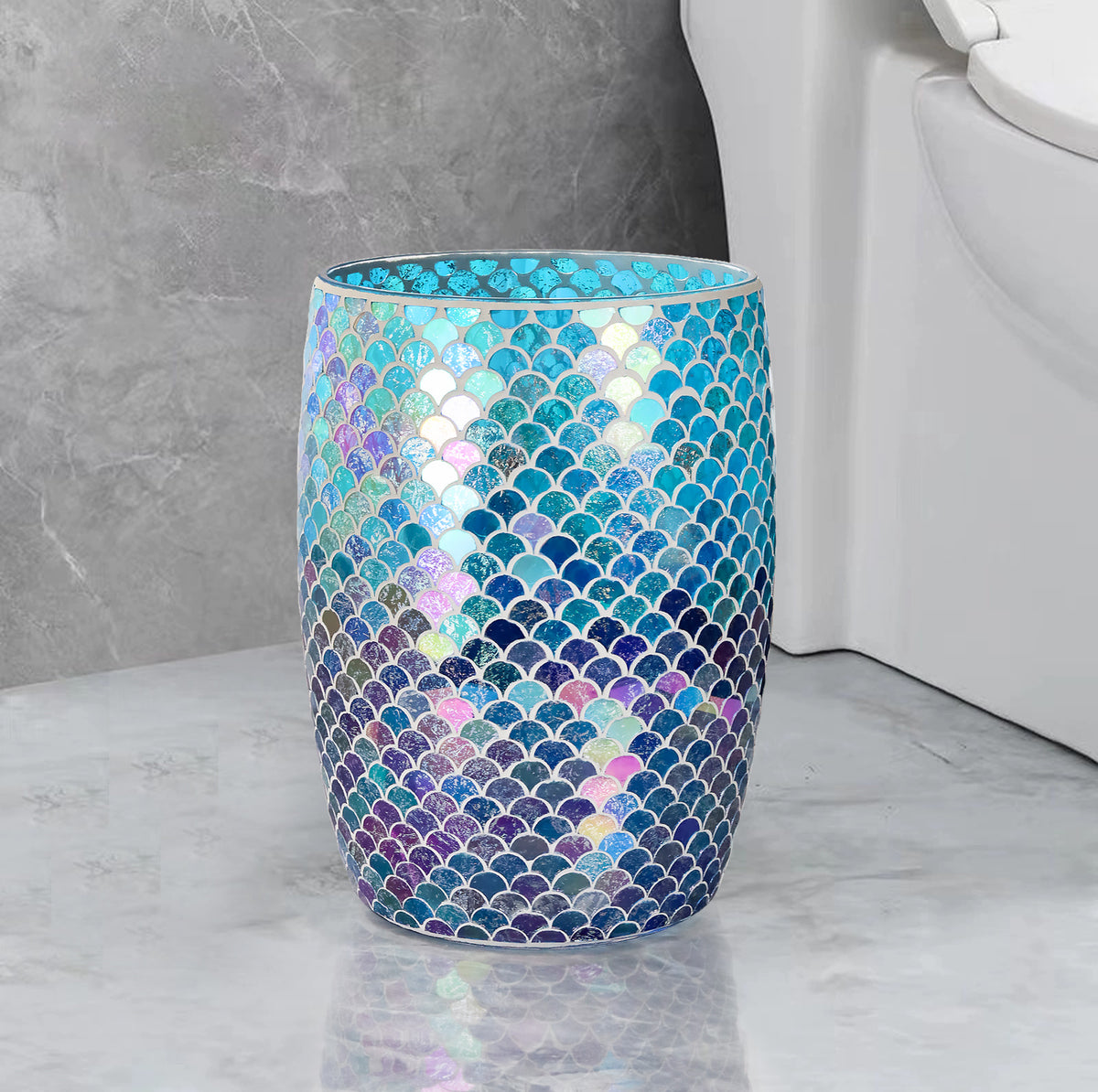 Mermaid Mosaic Glass Bathroom Trash Can – 5L