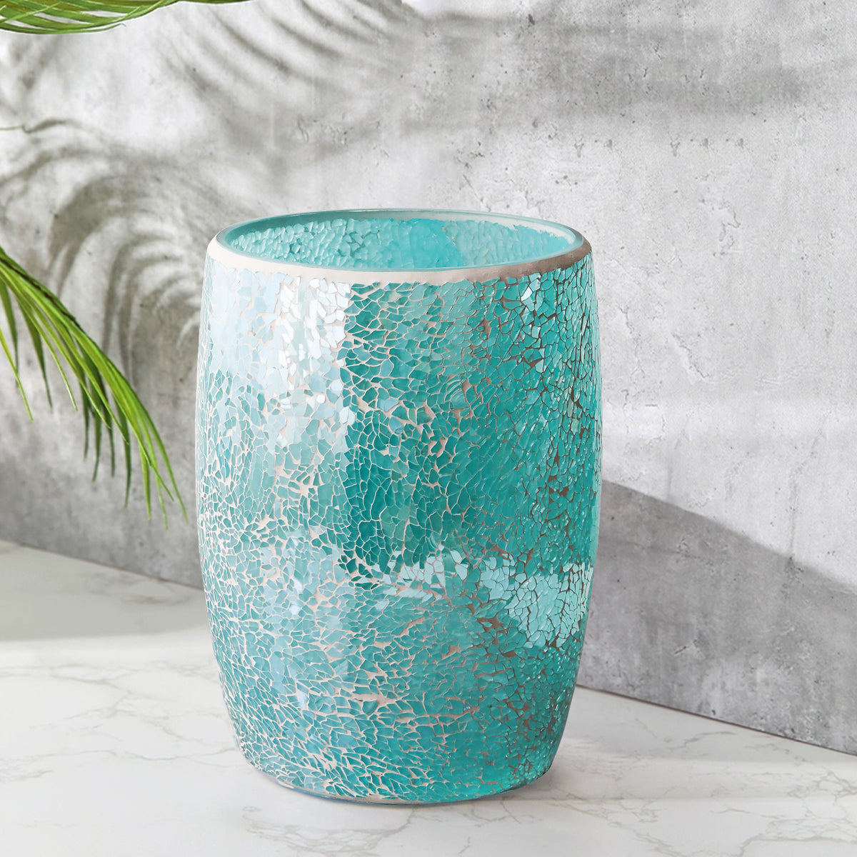 Turquoise Mosaic Glass Bathroom Trash Can – 5L