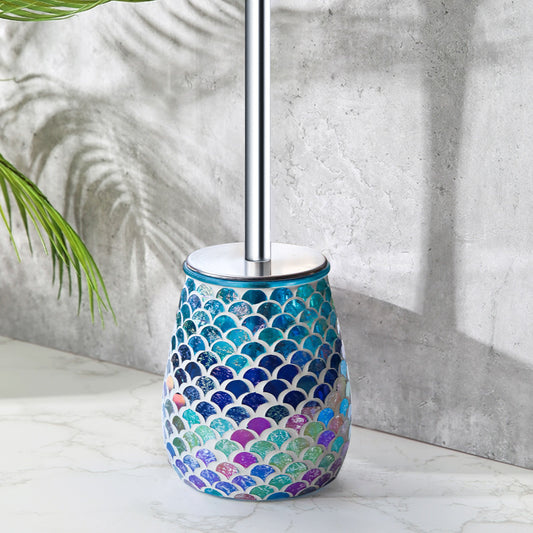 Mermaid Mosaic Glass Toilet Brush & Holder