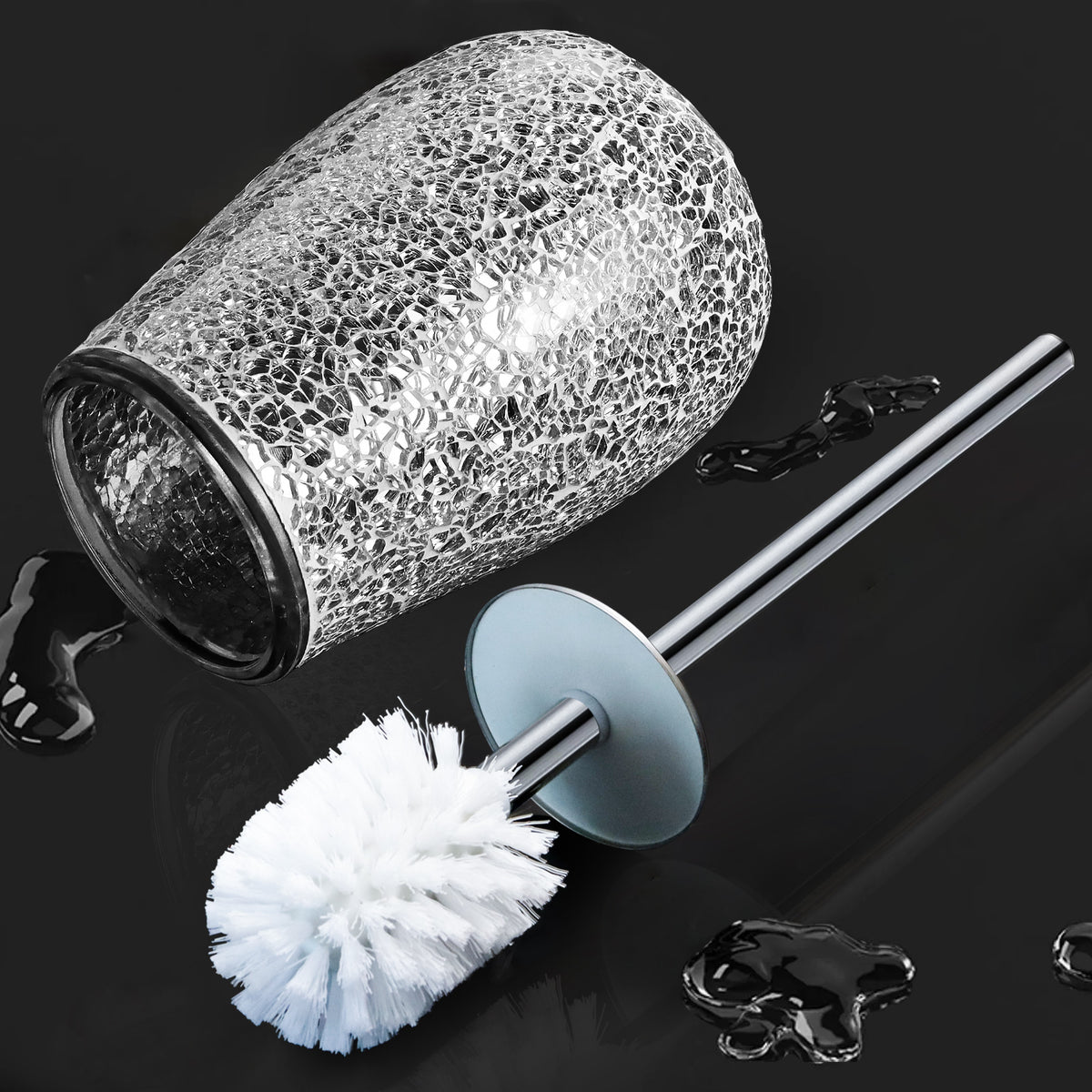 Silver Mosaic Glass Toilet Brush & Holder