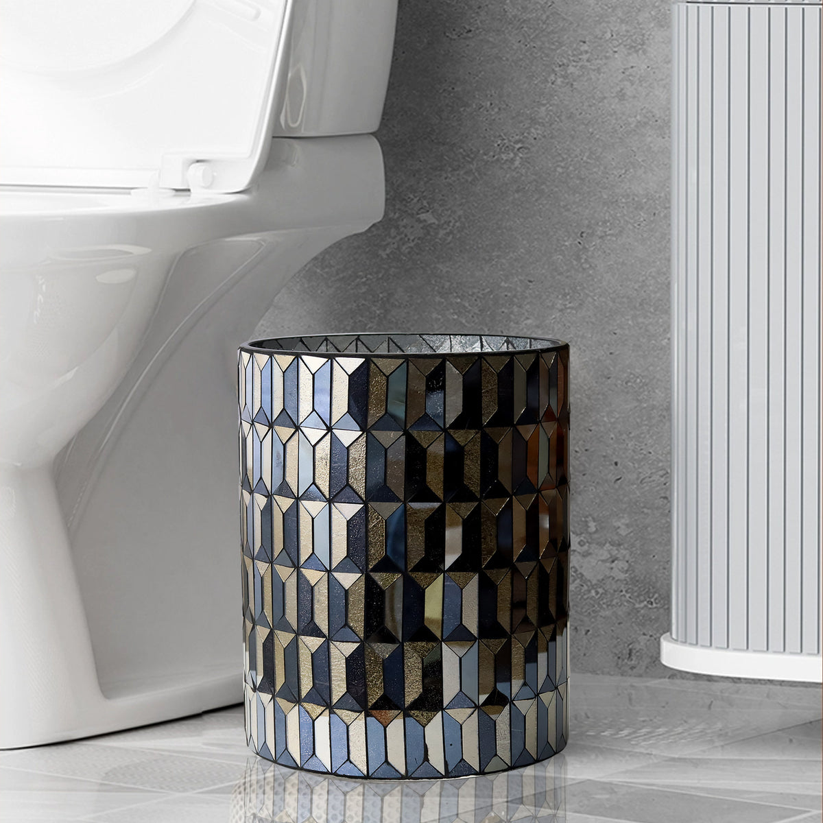 Modern Black & Gold Mosaic Bathroom Trash Can – 6L