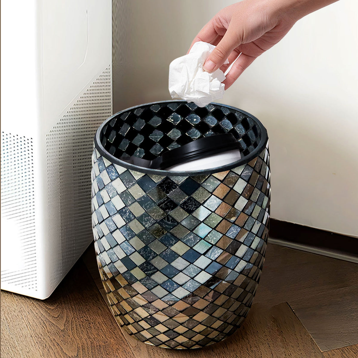 Black & Gold Mosaic Glass Bathroom Trash Can – 5L