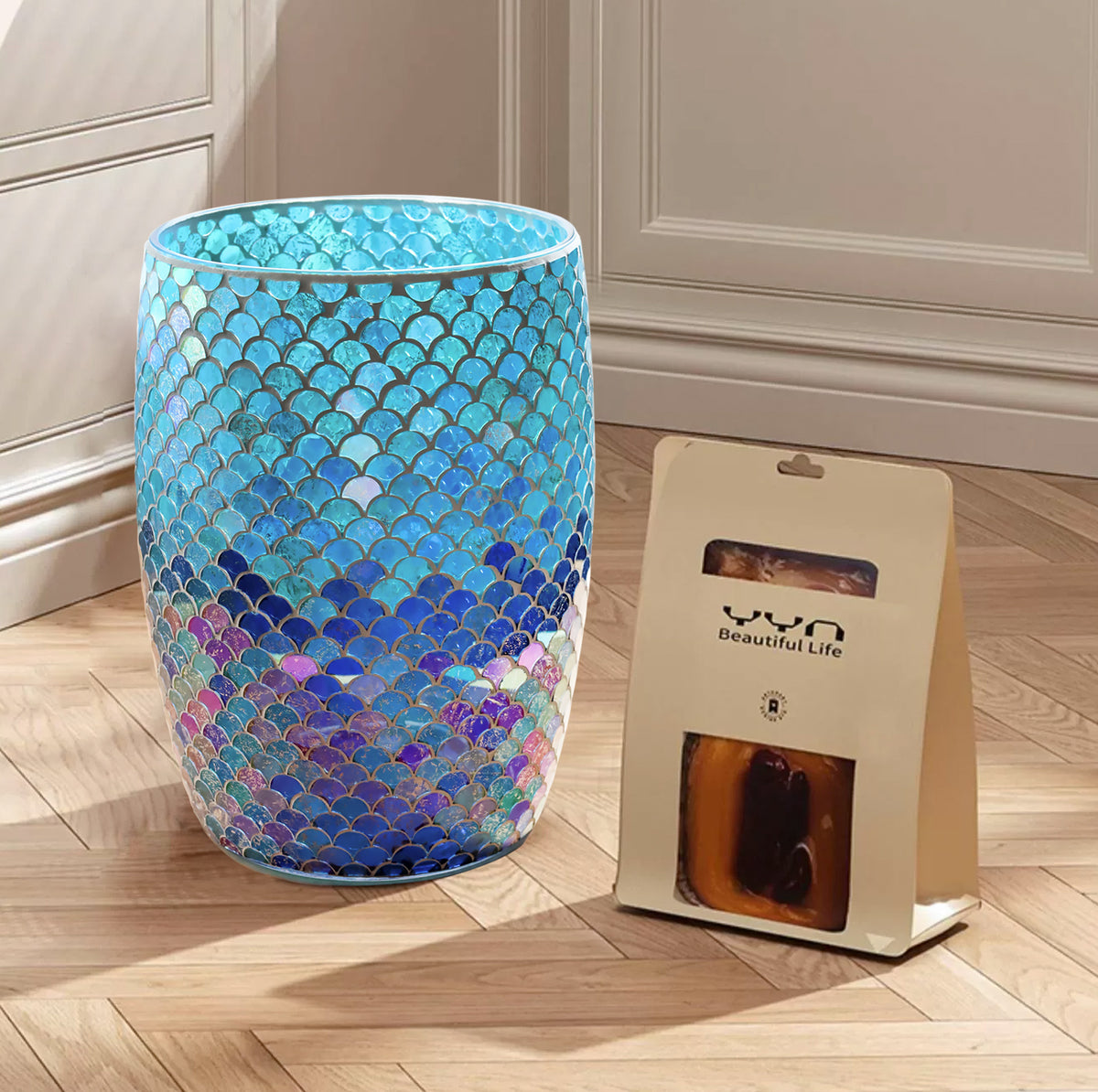 Mermaid Mosaic Glass Bathroom Trash Can – 5L