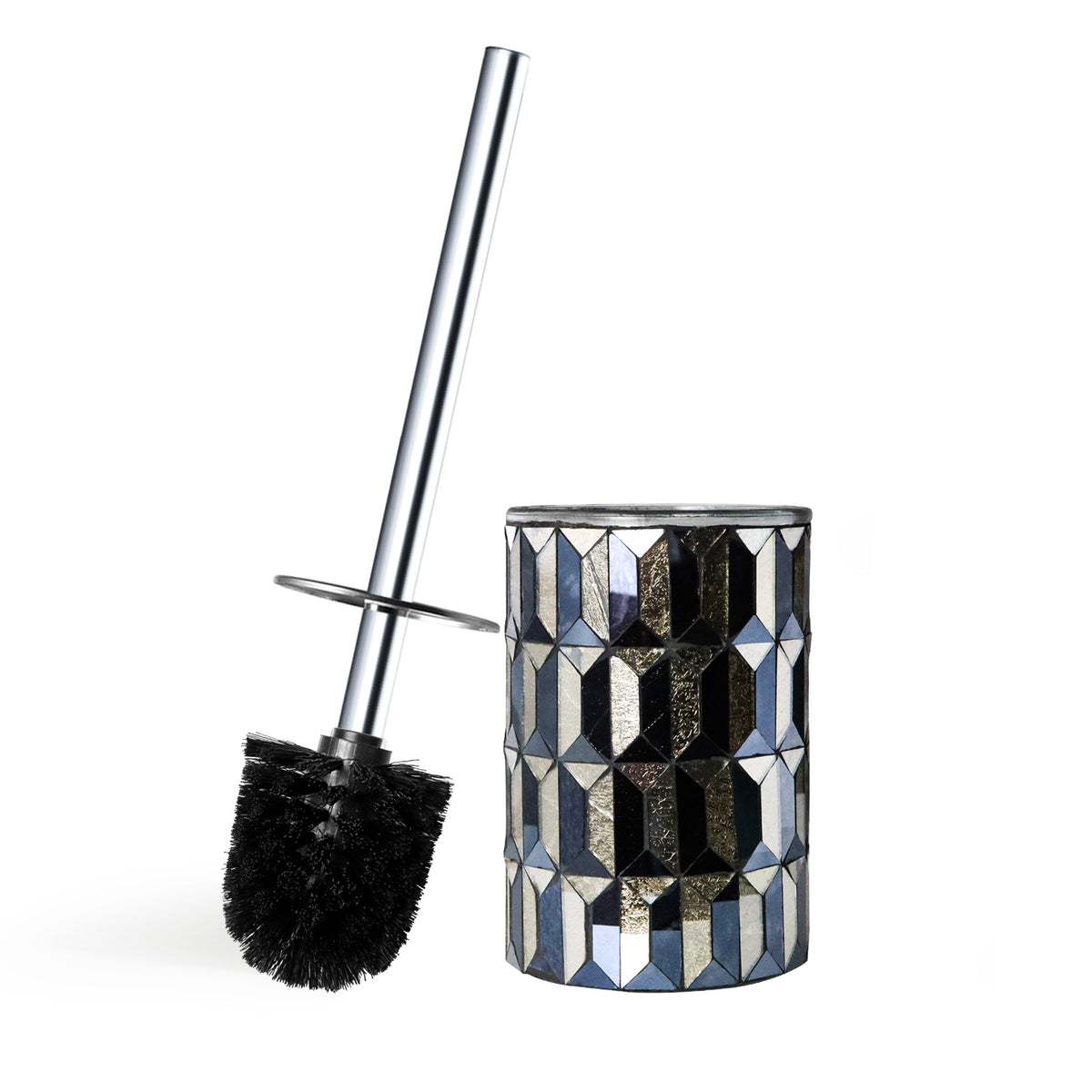 Modern Black & Gold Toilet Brush & Mosaic Holder