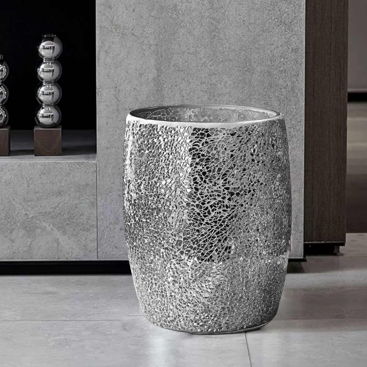 Silver Mosaic Glass Bathroom Trash Can – 5L