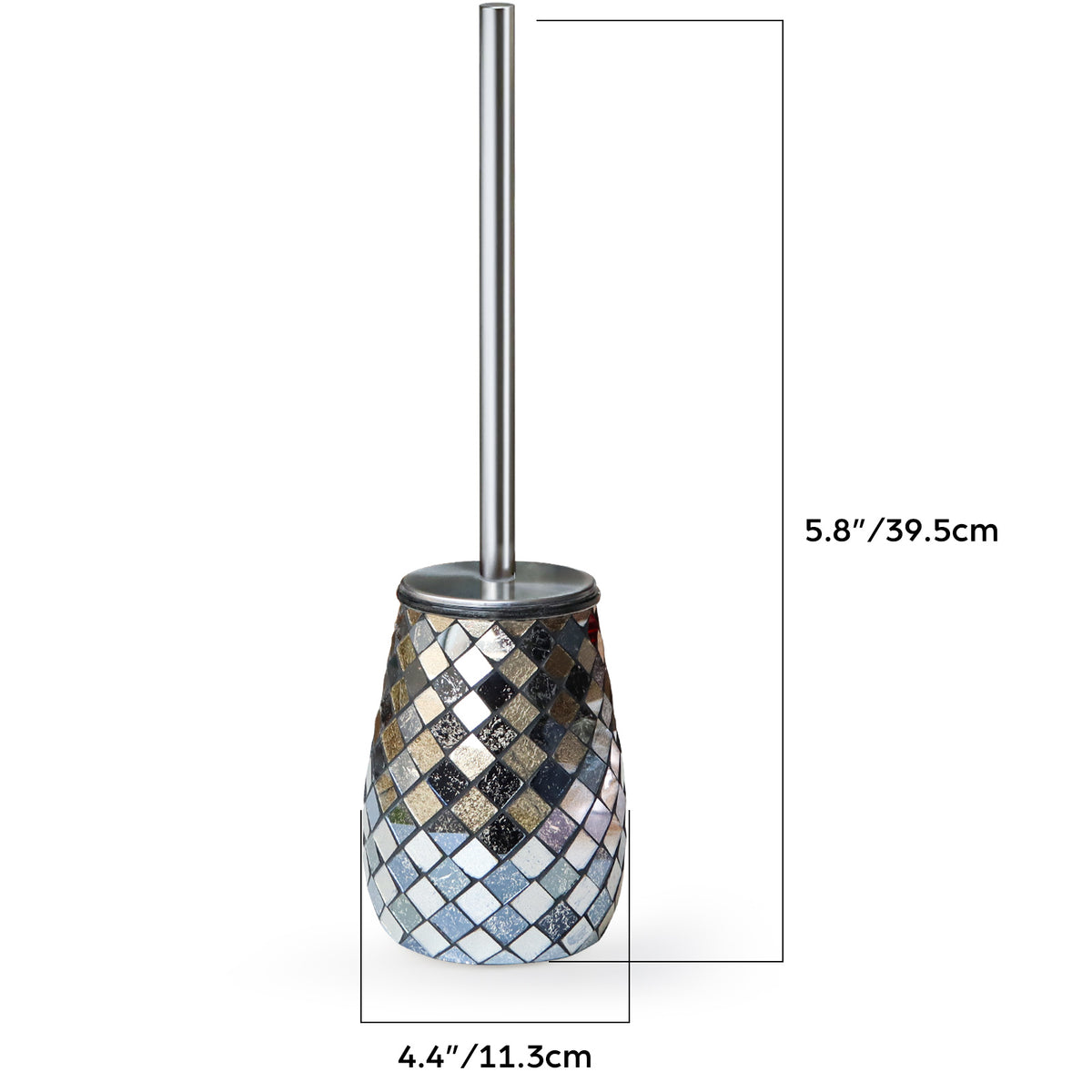 Black & Gold Mosaic Glass Toilet Brush & Holder