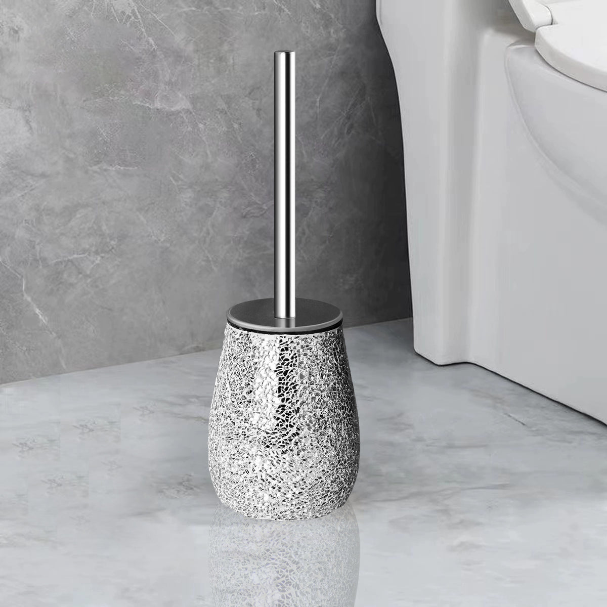 Silver Mosaic Glass Toilet Brush & Holder