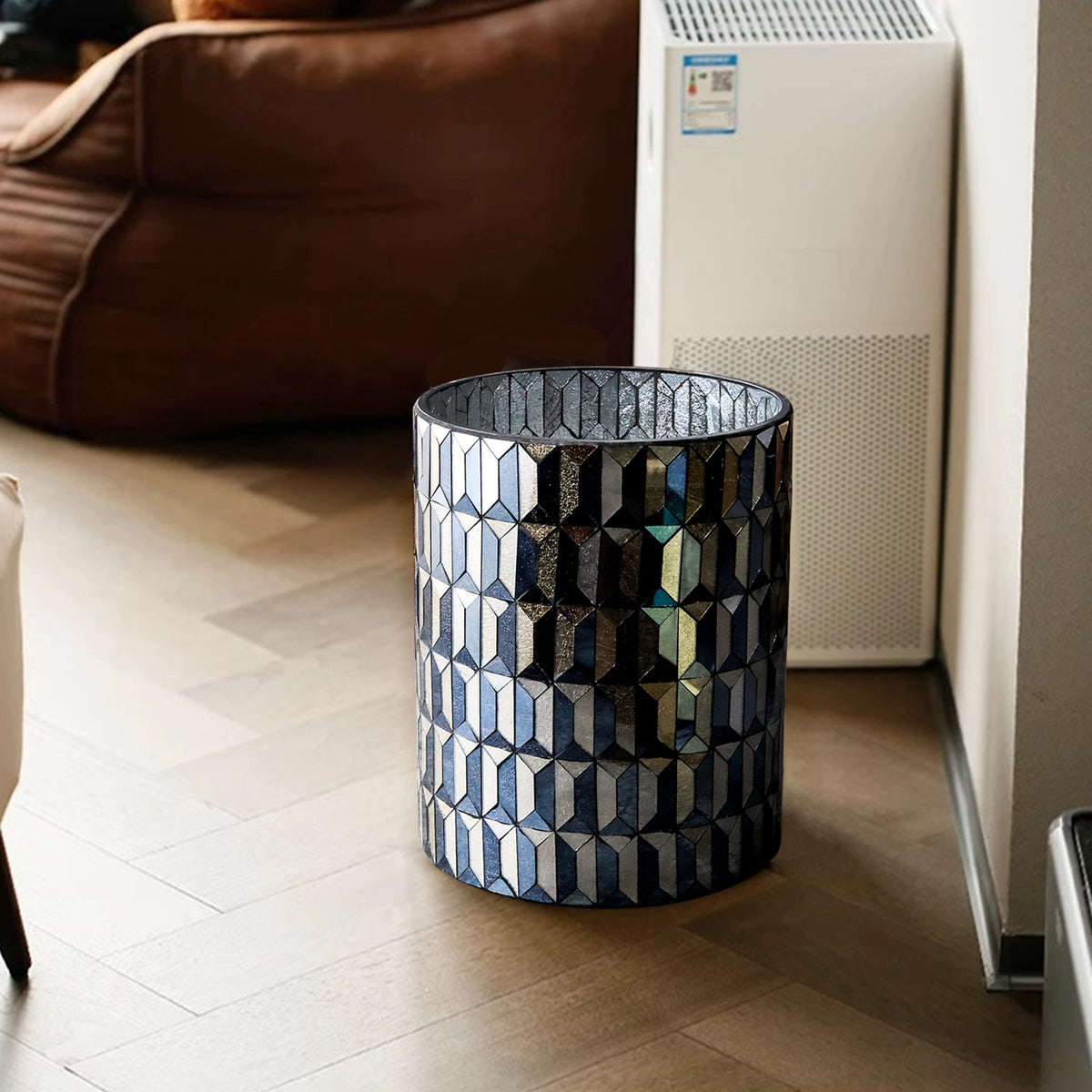 Modern Black & Gold Mosaic Bathroom Trash Can – 6L