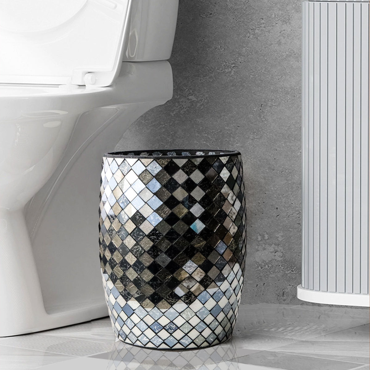 Black & Gold Mosaic Glass Bathroom Trash Can – 5L