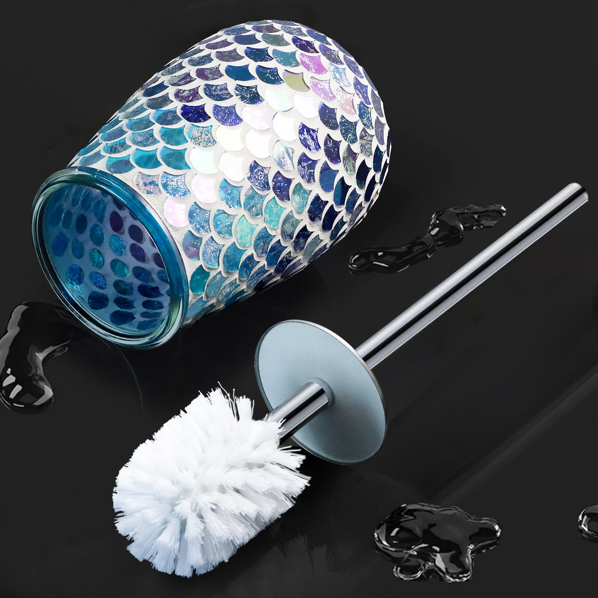 Mermaid Mosaic Glass Toilet Brush & Holder