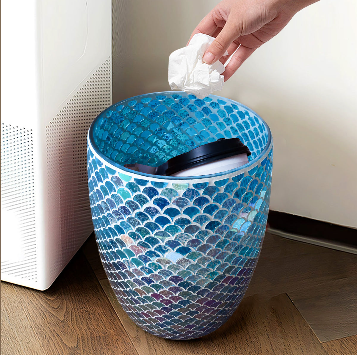 Mermaid Mosaic Glass Bathroom Trash Can – 5L