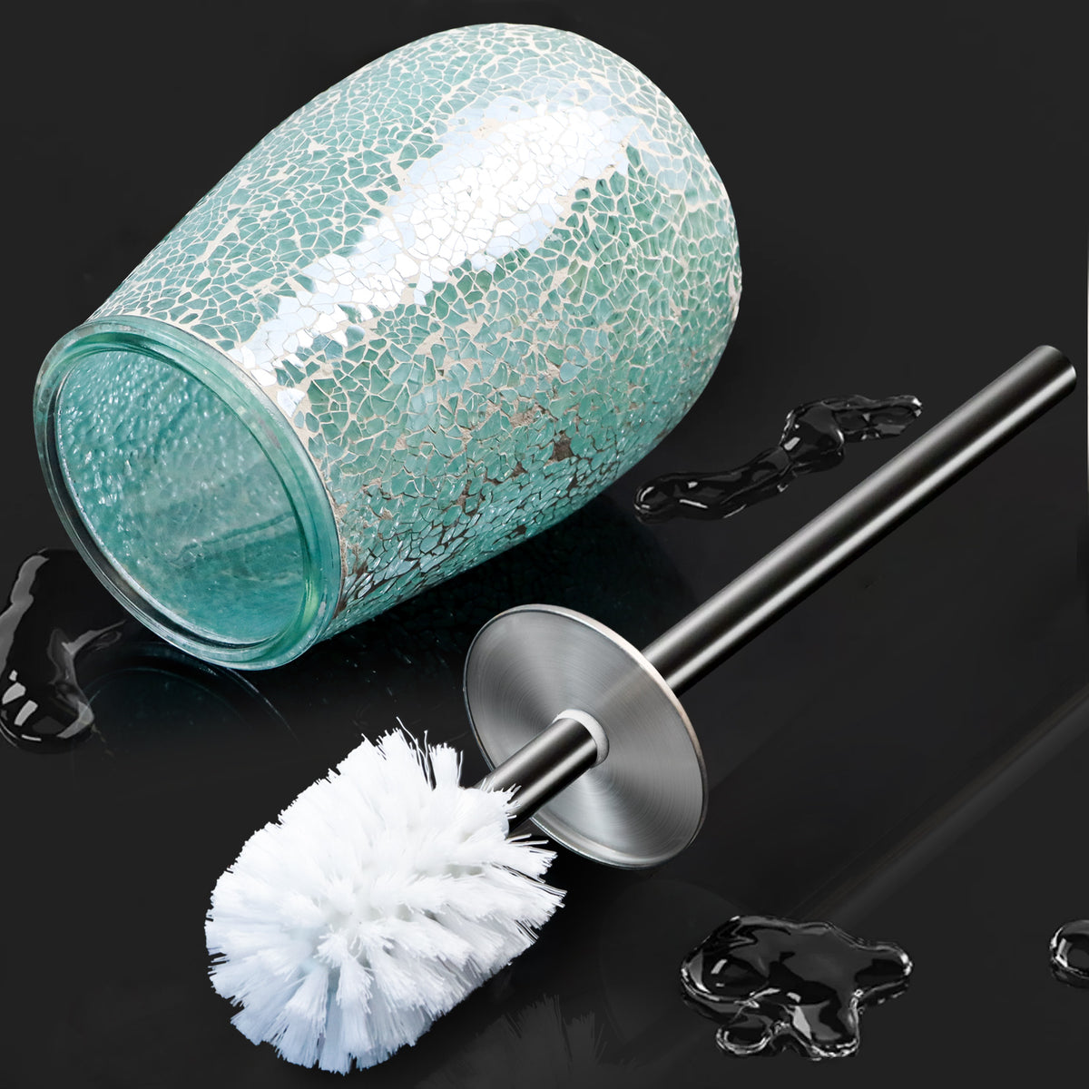Turquoise Mosaic Glass Toilet Brush & Holder