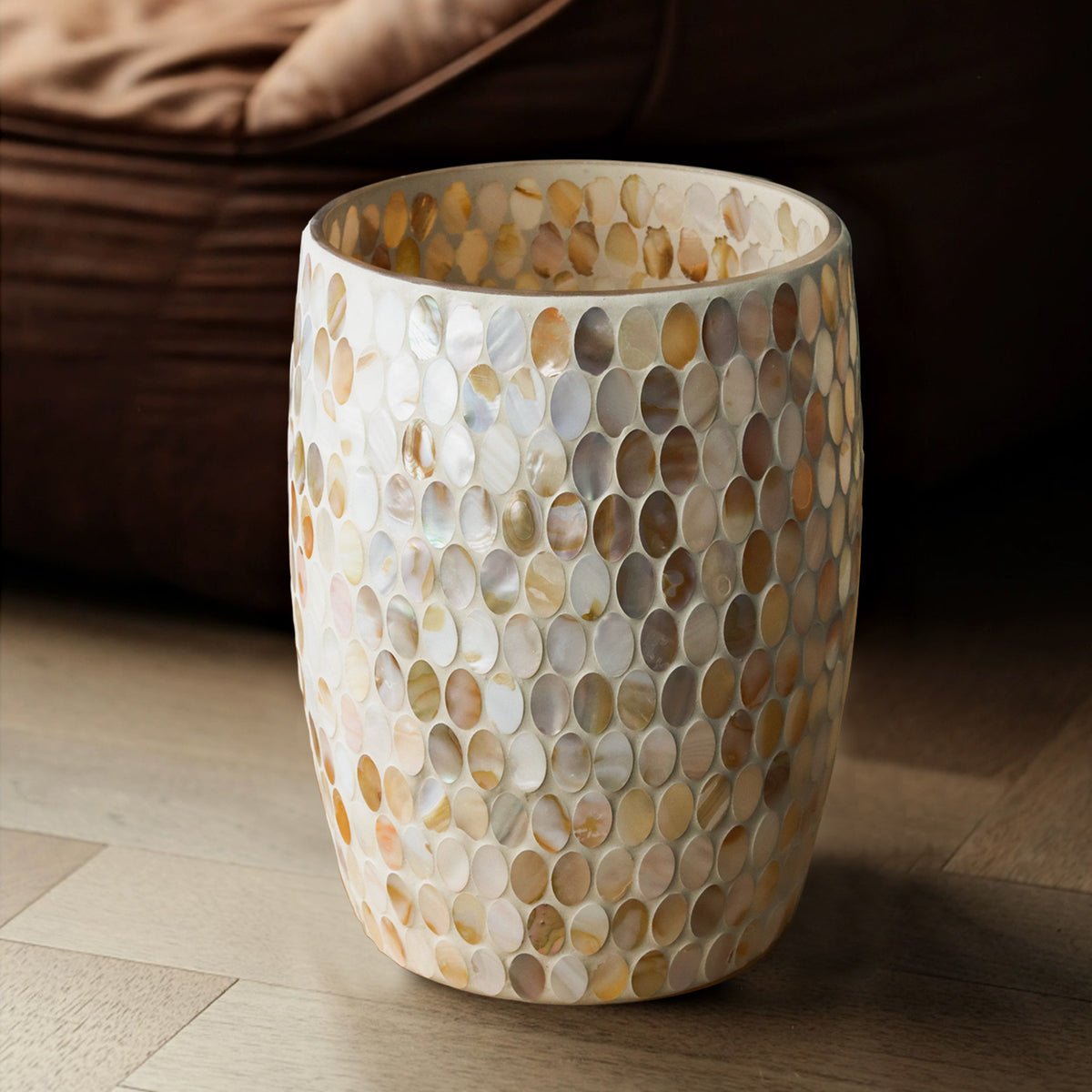 Natural Shell Mosaic Glass Bathroom Trash Can – 5L