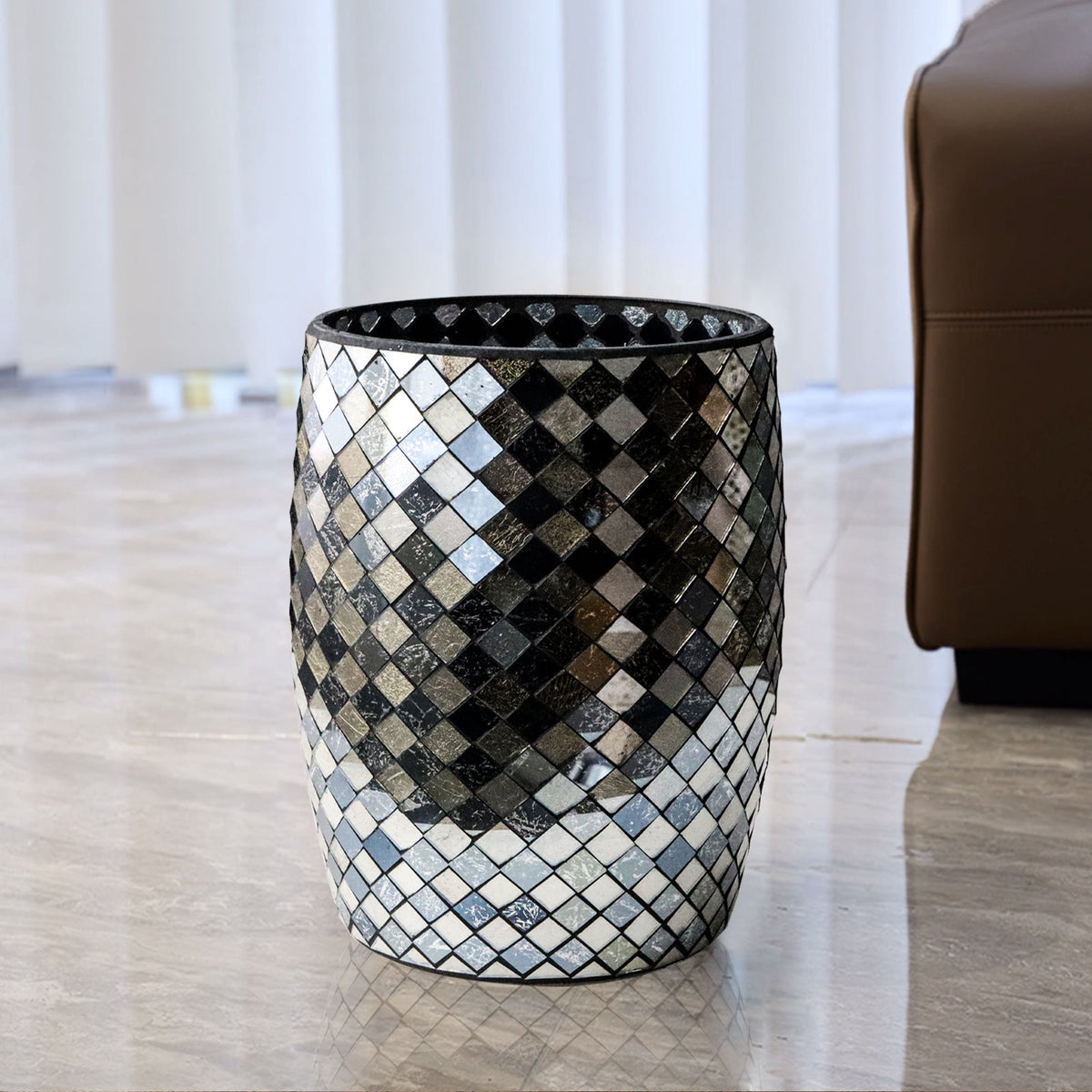 Black & Gold Mosaic Glass Bathroom Trash Can – 5L