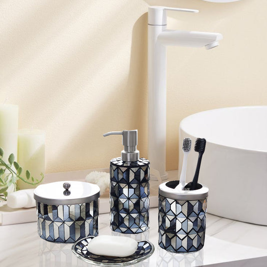 Black & Gold Mosaic Bathroom Accessories Set – 4 Piece