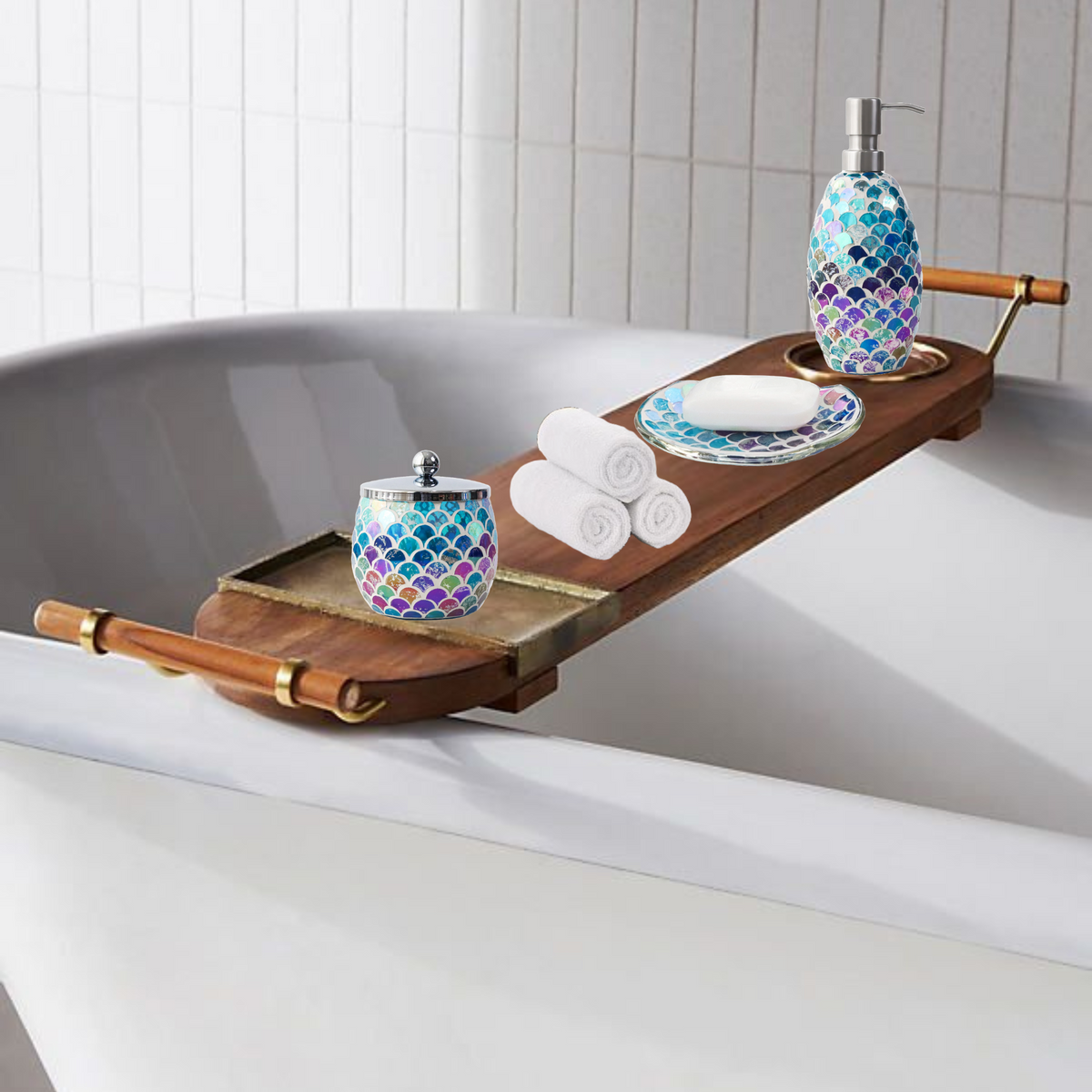 Mermaid Mosaic Bathroom Accessories Set – 4 Piece