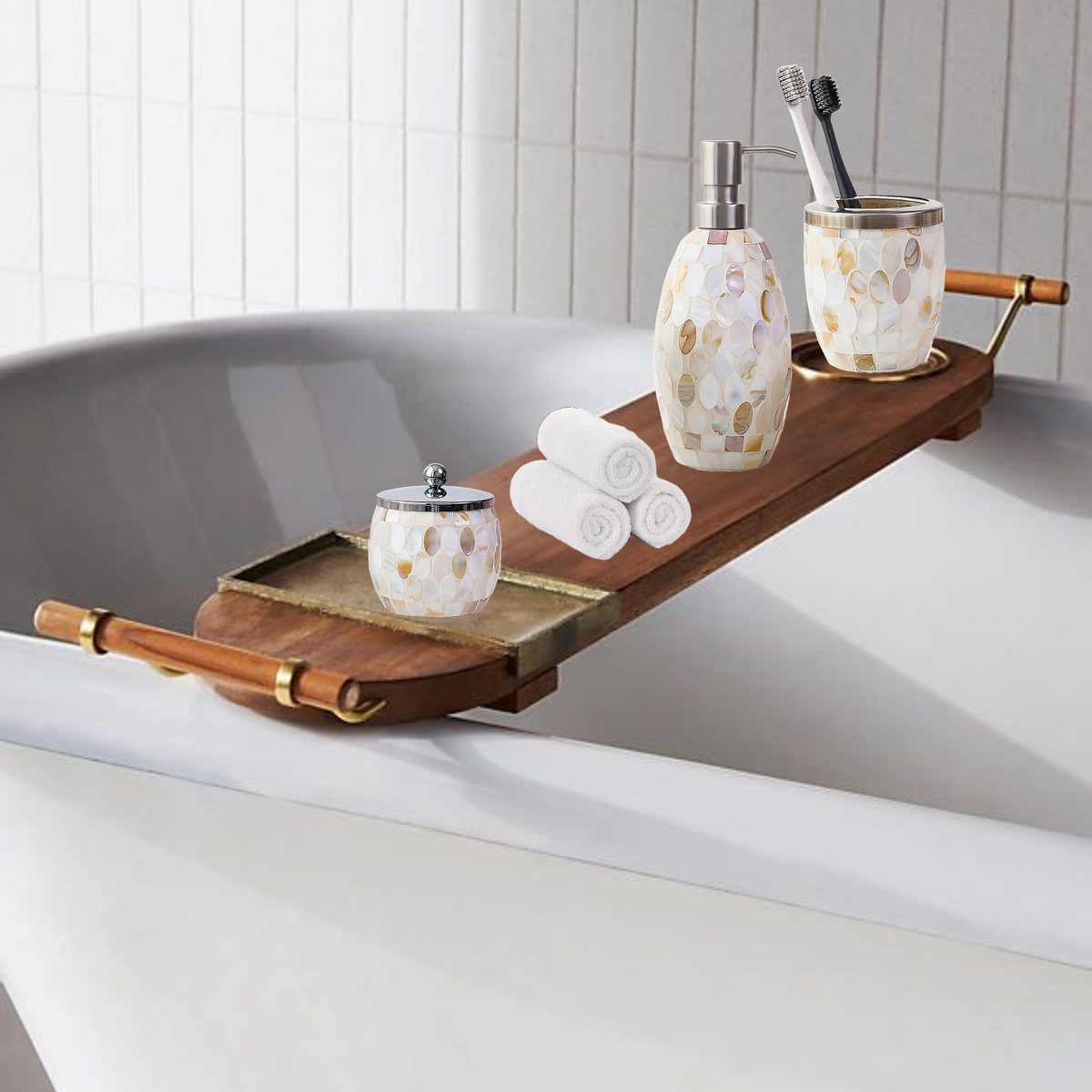 Natural Shell Mosaic Bathroom Accessories Set – 3 Piece