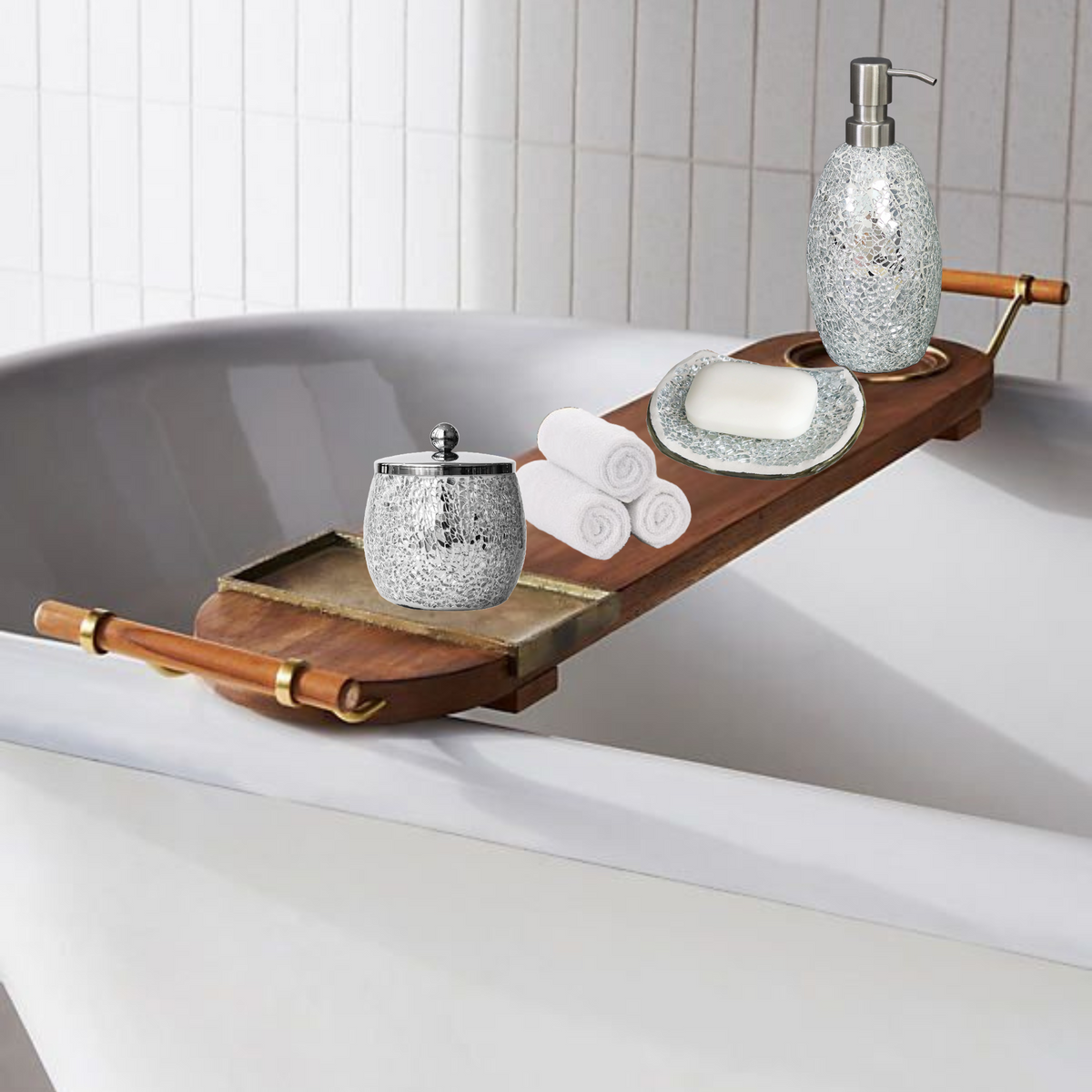 Silver Mosaic Bathroom Accessories Set – 4 Piece