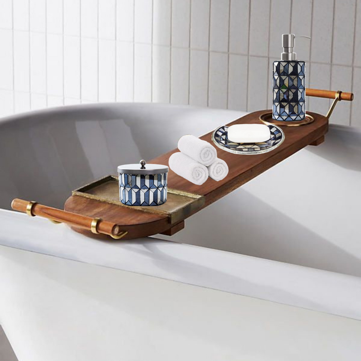 Black & Gold Mosaic Bathroom Accessories Set – 4 Piece