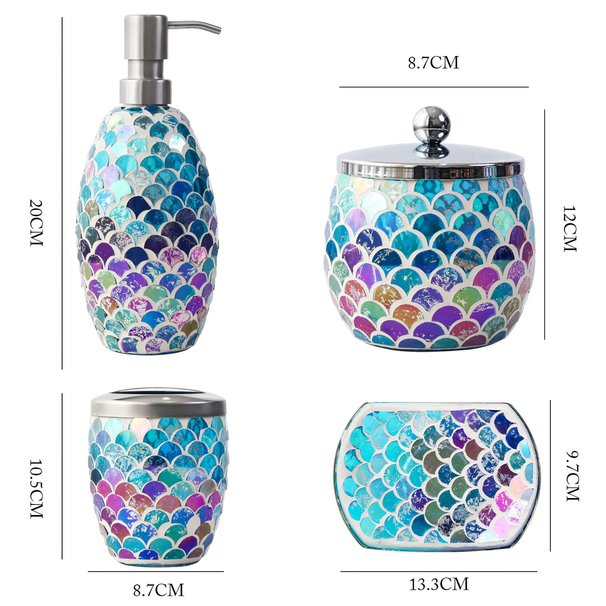 Mermaid Mosaic Bathroom Accessories Set – 4 Piece