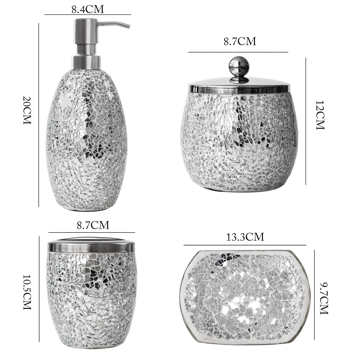 Silver Mosaic Bathroom Accessories Set – 4 Piece