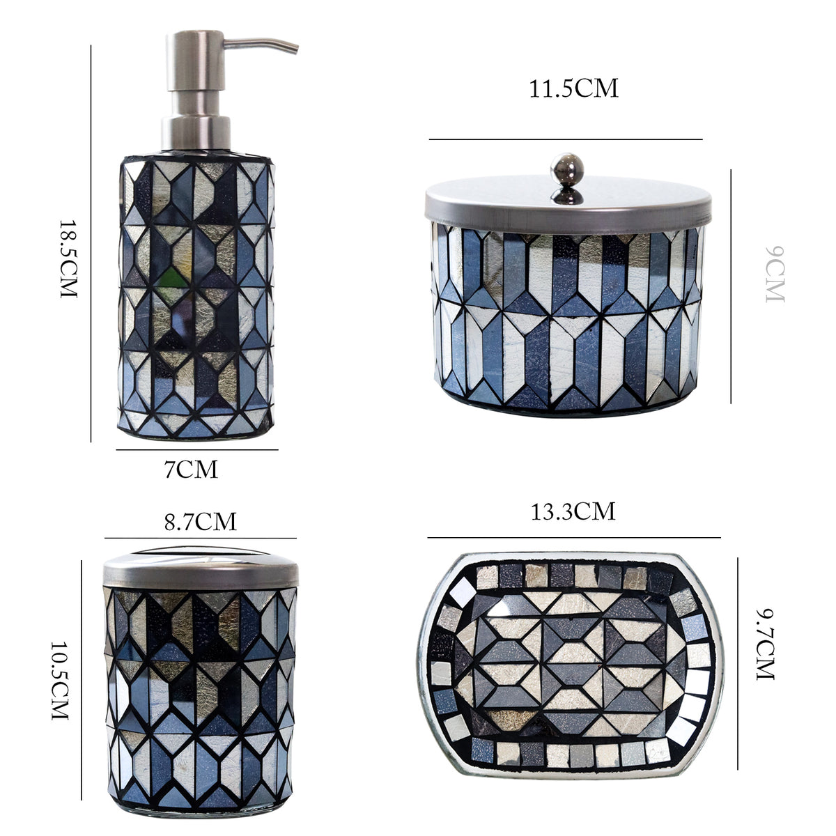 Black & Gold Mosaic Bathroom Accessories Set – 4 Piece