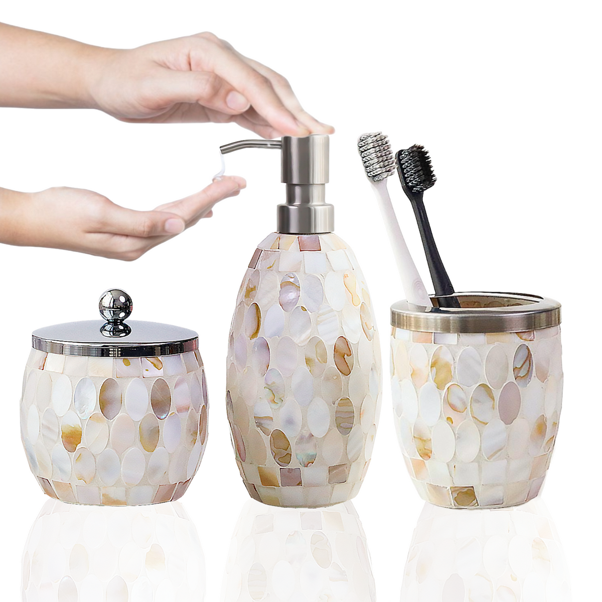 Natural Shell Mosaic Bathroom Accessories Set – 3 Piece