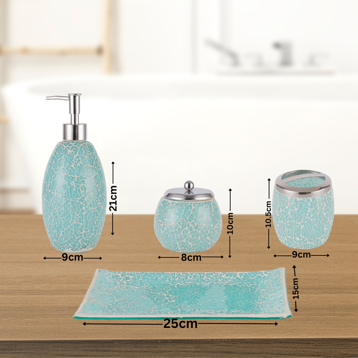 Turquoise Mosaic Bathroom Accessories Set – 4 Piece