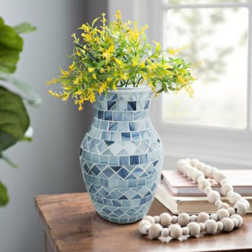Handmade mosaic glass flower vase featuring a striking silver face design, ideal for enhancing home décor, as a centerpiece, or a thoughtful gift