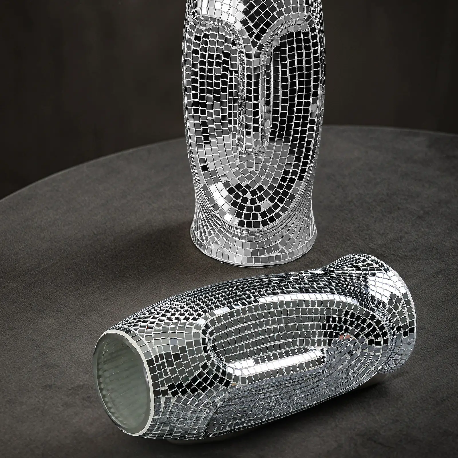 Handcrafted silver face mosaic glass flower vase, perfect for adding vibrant decor and showcasing flowers in any room.