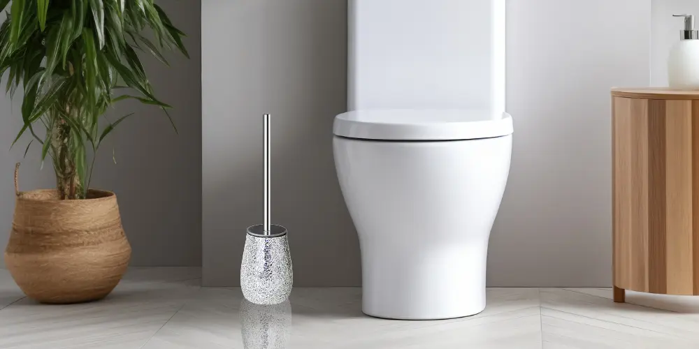 Luxury Silver Glitter Toilet Bowl Brush and Holder - Decorative Bathroom Accessory