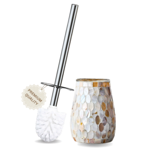 Modern Toilet Brush and Holder Set | Natural Shell Mosaic Glass